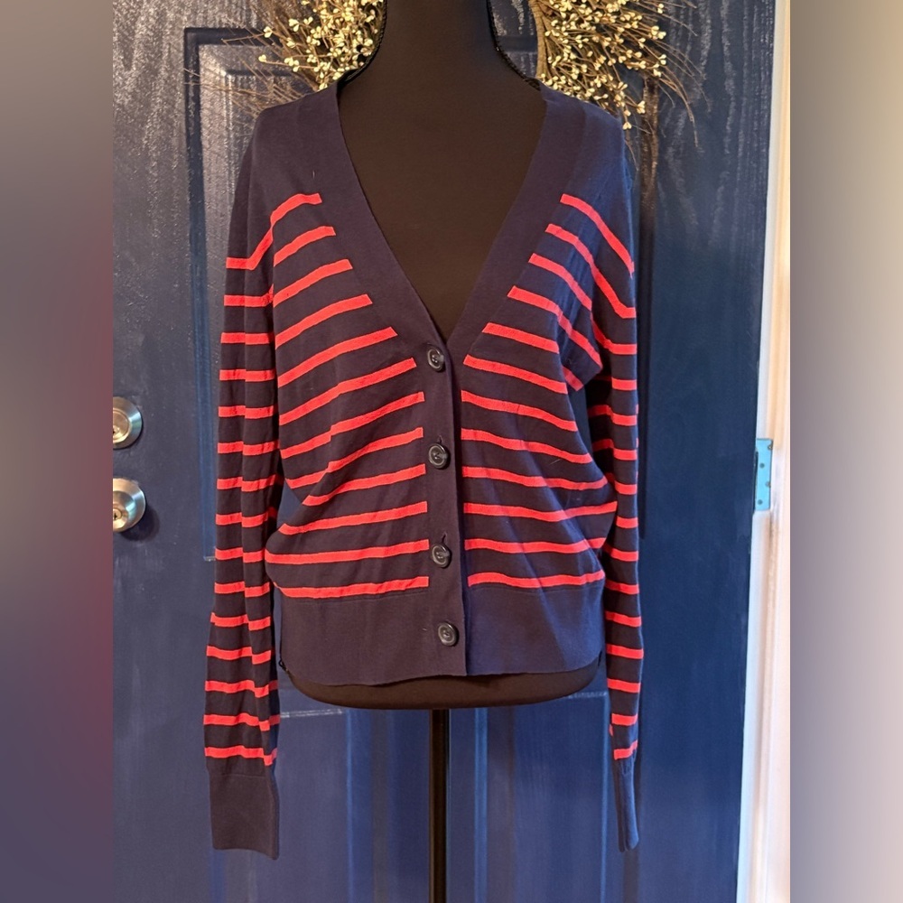 J. Crew Blue and Pink Cardigan Sweater size M